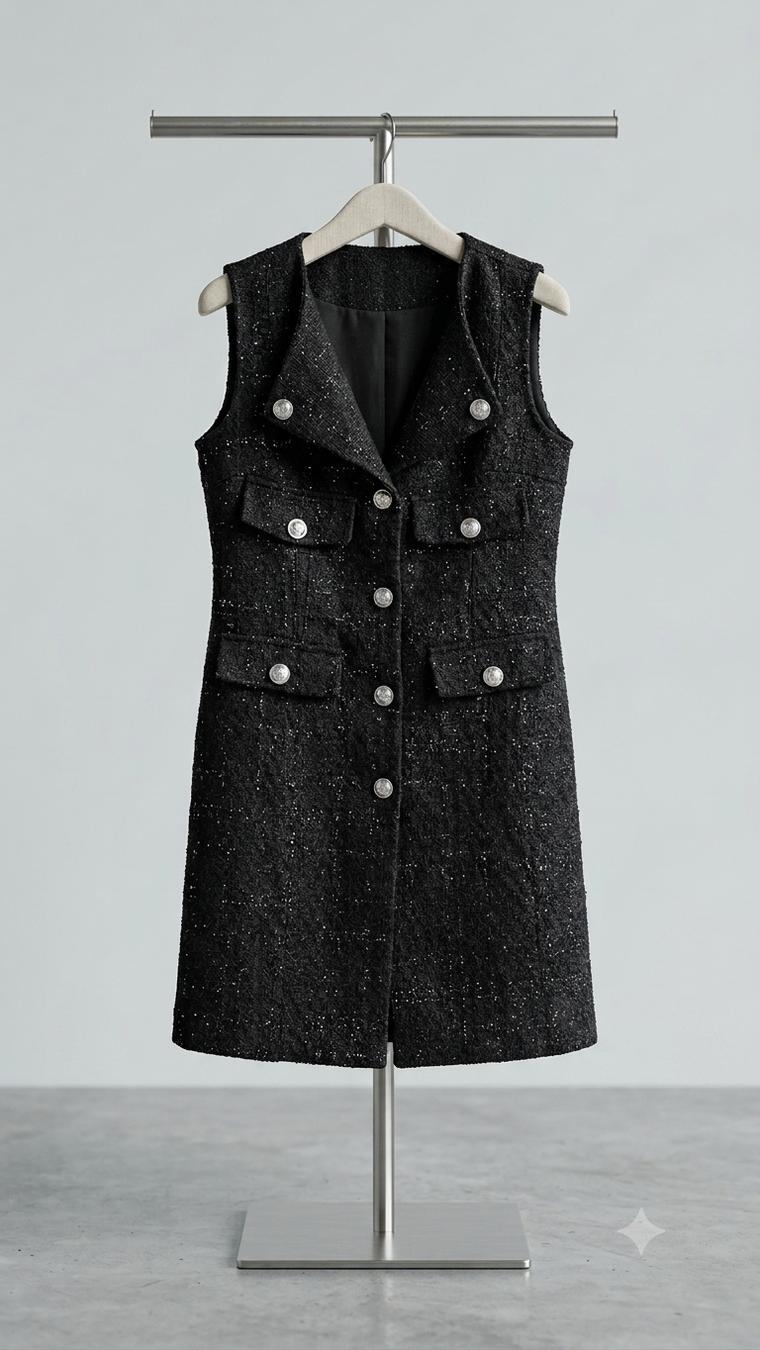 Vestido corto de tweed negro · vestido negro de tweed Punto Fijo